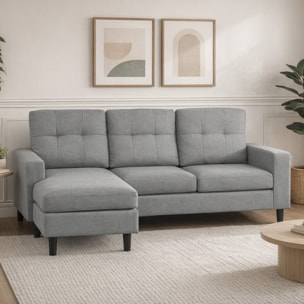 BRAY Canapé d'angle 3 places en tissu gris foncé