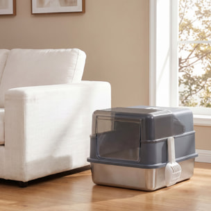 Maison de toilette bac à litière 2-en-1 acier inox PP avec accessoires