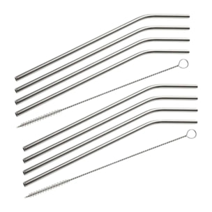 Lot de 8 pailles incurvées en inox avec goupillons 24 cm Fackelmann Bar Concept