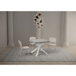 Mesa extensible 90x90/194 cm Clerk Premium tapa Cemento patas Blancas