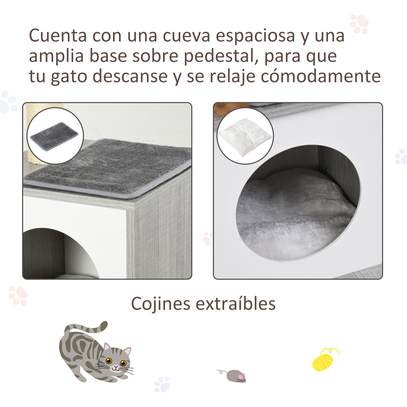 árbol Rascador de Gatos de Felpa y Sisal 59x39x62 cm Gris