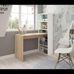 Scrivania Con Libreria Reversibile Kirkensen Scrittoio Scaffali Laterali Mobile Desk da Ufficio Soggiorno Sala Da Pranzo 120x144x53 Cm Bianco e Rovere