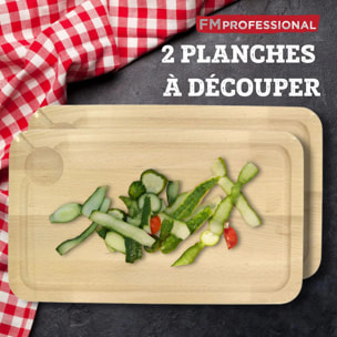 Planche à découper, hêtre avec rigolle et collecteur de sang 34 x 20 cm, par 2 FM Professional Gourmet édition