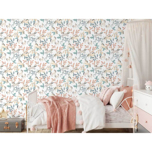 Papier peint licornes et feuillages pastel enfant