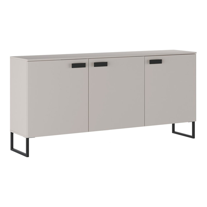 Madia con 3 Ante E Ripiani Interni Mobile Soggiorno Moderno In Melaminico Con Maniglie E Piedini Neri Per Sala da Pranzo 184 x 86 x 40 Cm Cashmere