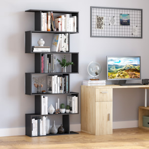 Estantería Librería 6 Estantes de Madera Forma de S Estanteria 80x25x192 Negro