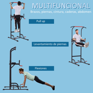 Torre de Ejercicios Estación Multifuncional Altura Ajustable con 7 Orificios para Entrenamiento Fitness Casa Gimnasio Oficina Carga Máx. 120 kg 123x98x189-239 cm Negro y Rojo