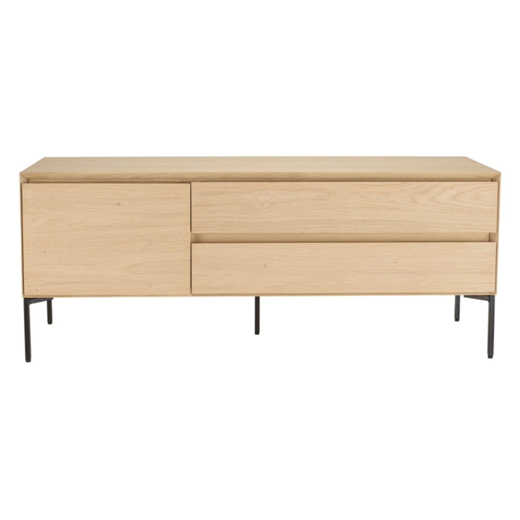 MAXENDRE - Meuble TV naturel 1 porte 2 tiroirs pieds métal noir