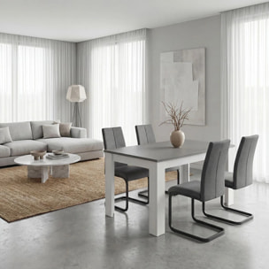 Mesa de comedor extensible en blanco mate y gris grafito 140-190x90 cm Sira Blanco Artik (Blanco Mate) - Gris Grafito