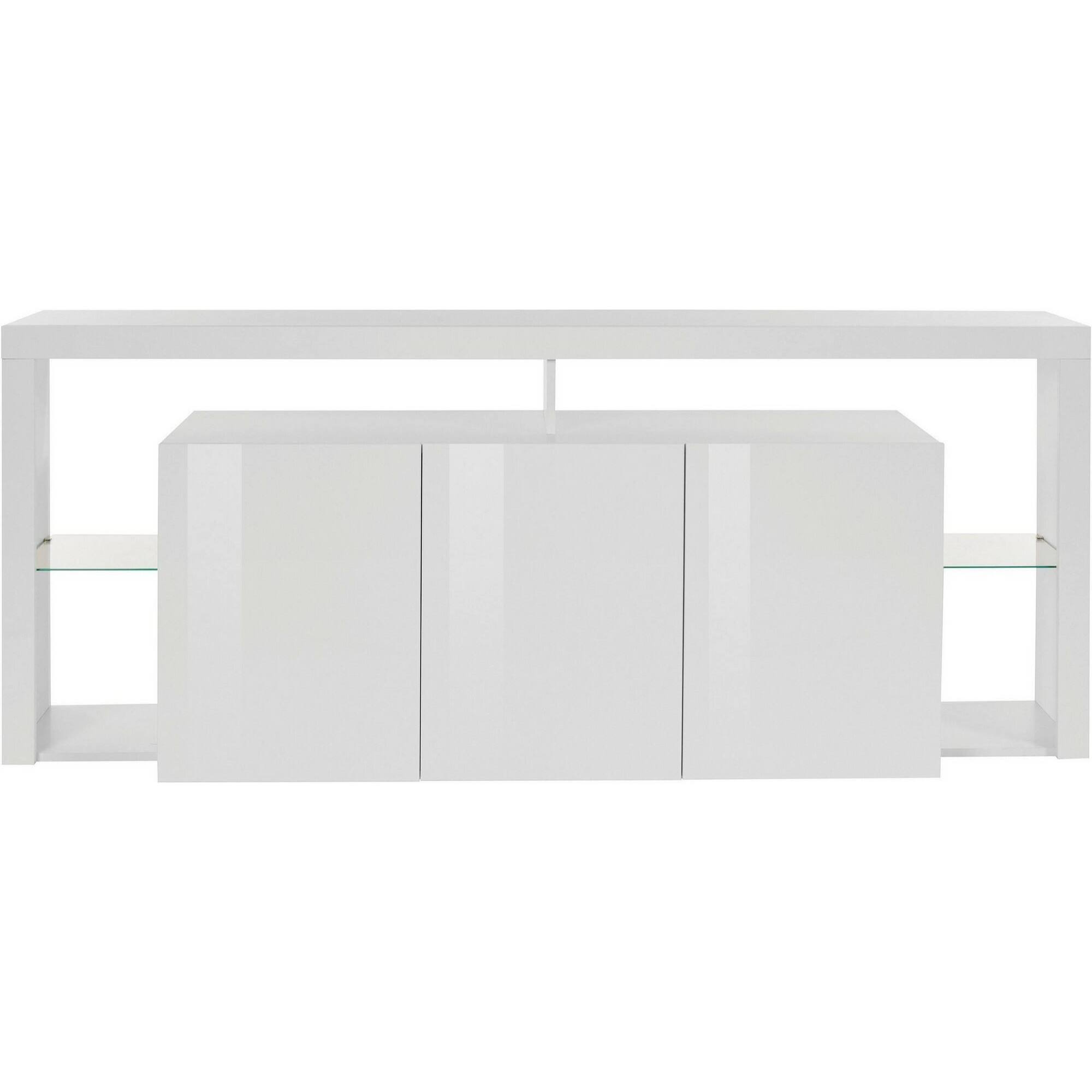 Credenza Ddariv, Buffet da soggiorno a 3 ante, Madia da salotto, Credenza moderna, 100% Made in Italy, 200x40h80 cm, Bianco lucido