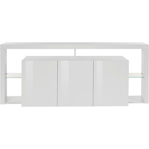 Credenza Ddariv, Buffet da soggiorno a 3 ante, Madia da salotto, Credenza moderna, 100% Made in Italy, 200x40h80 cm, Bianco lucido