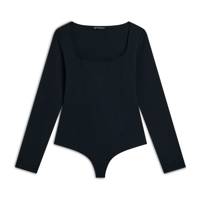 Body scollo quadrato in jersey di cotone organico