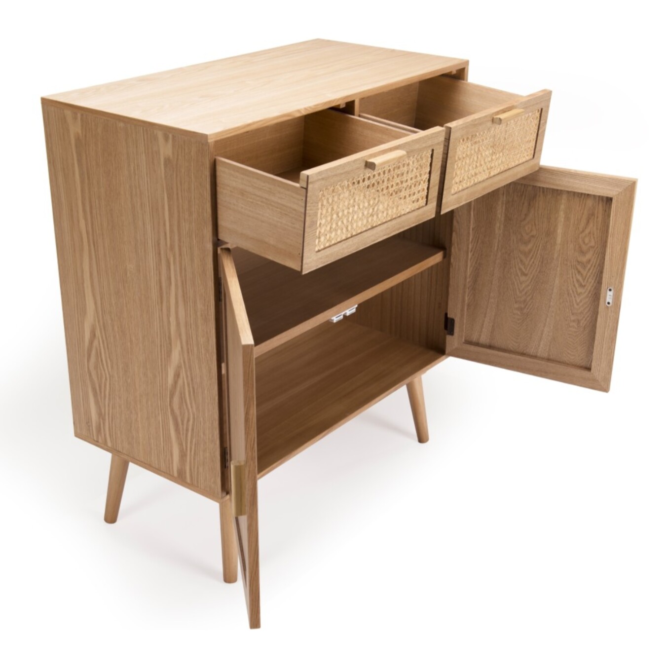 RODRIGO - Buffet couleur naturelle 2 tiroirs 2 portes bois cannage