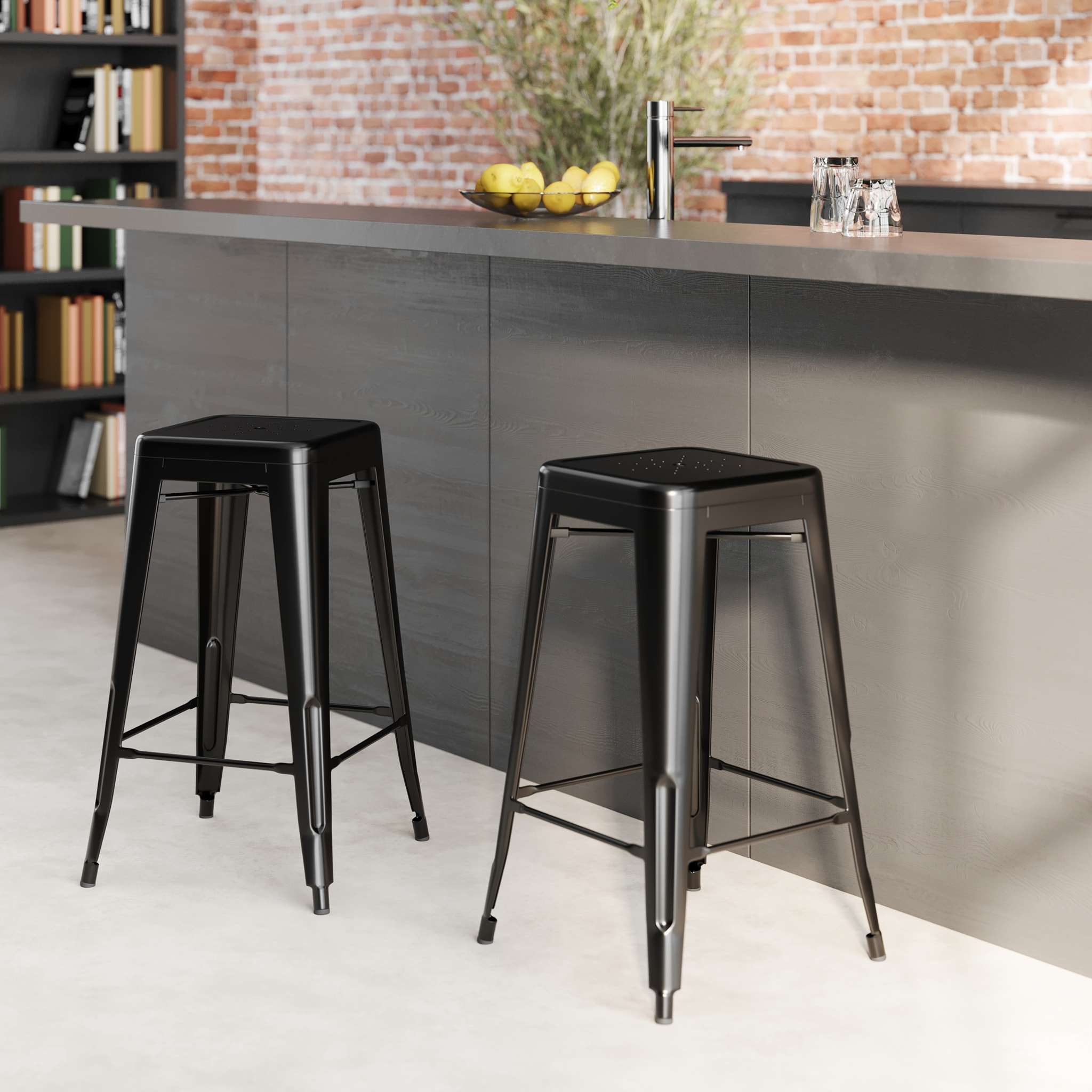 Tabouret pour îlot central 66 cm en métal noir mat (lot de 2) - Indus