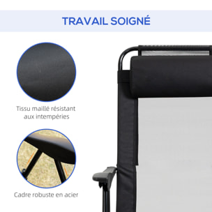 Lot de 2 chaises de jardin camping pliables - dossier inclinable 5 positions - tétière incluse - acier époxy oxford textilène noir