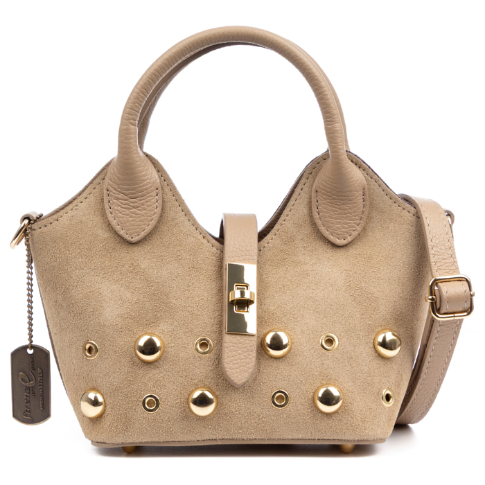 Barzanò Borsa a mano Donna. Pelle scamosciata autentica con dettagli metallici.