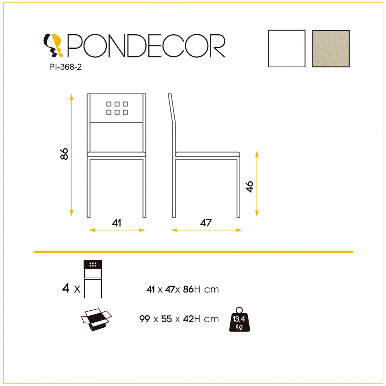 Set de 4 sillas – Polipiel lisa con diseño minimalista
