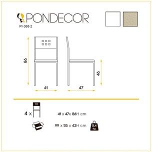 Set de 4 sillas – Polipiel lisa con diseño minimalista