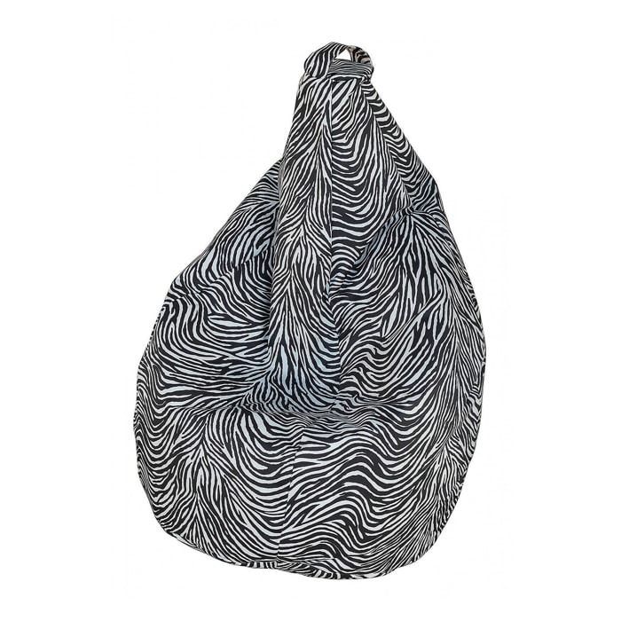 Pouf Maristella, Poltrona multiuso, Poltroncina sacco, Pouf poggiapiedi, Made in Italy, 80x80 h120 cm, Nero e Bianco, Fantasia zebrata