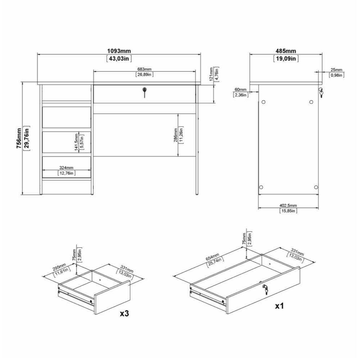 Scrivania Franklin, Scrittoio multiuso, Tavolo per ufficio porta PC, Piano di lavoro, 109x49 h76 cm, Rovere