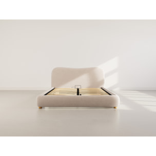 Hugo - lit coffre - 160x200 cm - en velours texturé - Beige