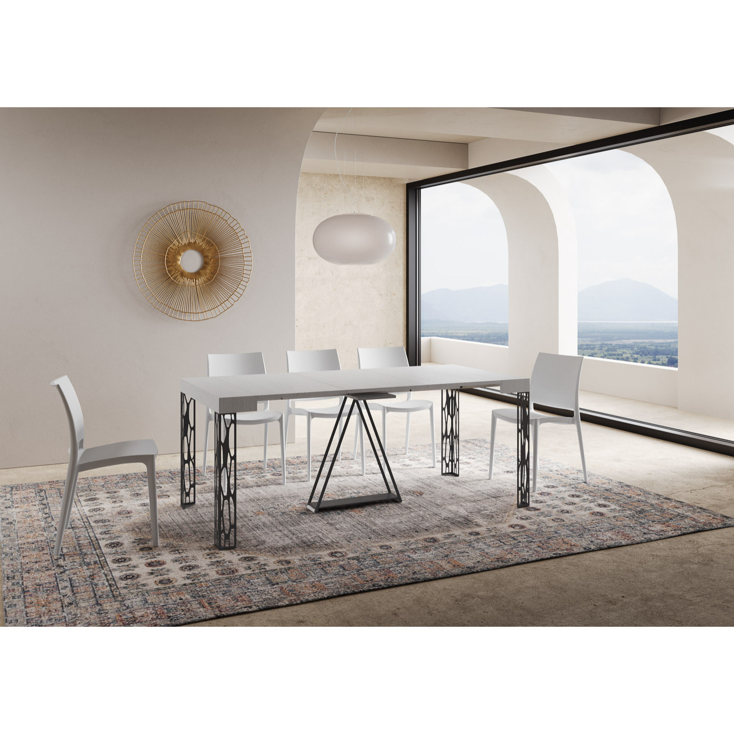 Consolle allungabile 90x40/196 cm Kerpa Small bianco frassino telaio antracite