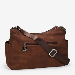 Bolso bandolera marrón con bolsillos y doble cremallera