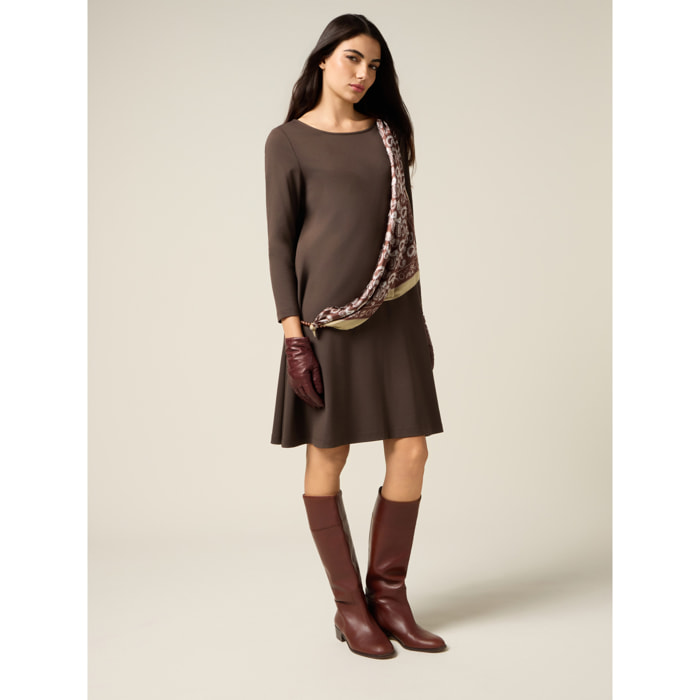 Oltre - Vestido acampanado con detalle de pañuelo - Marrón