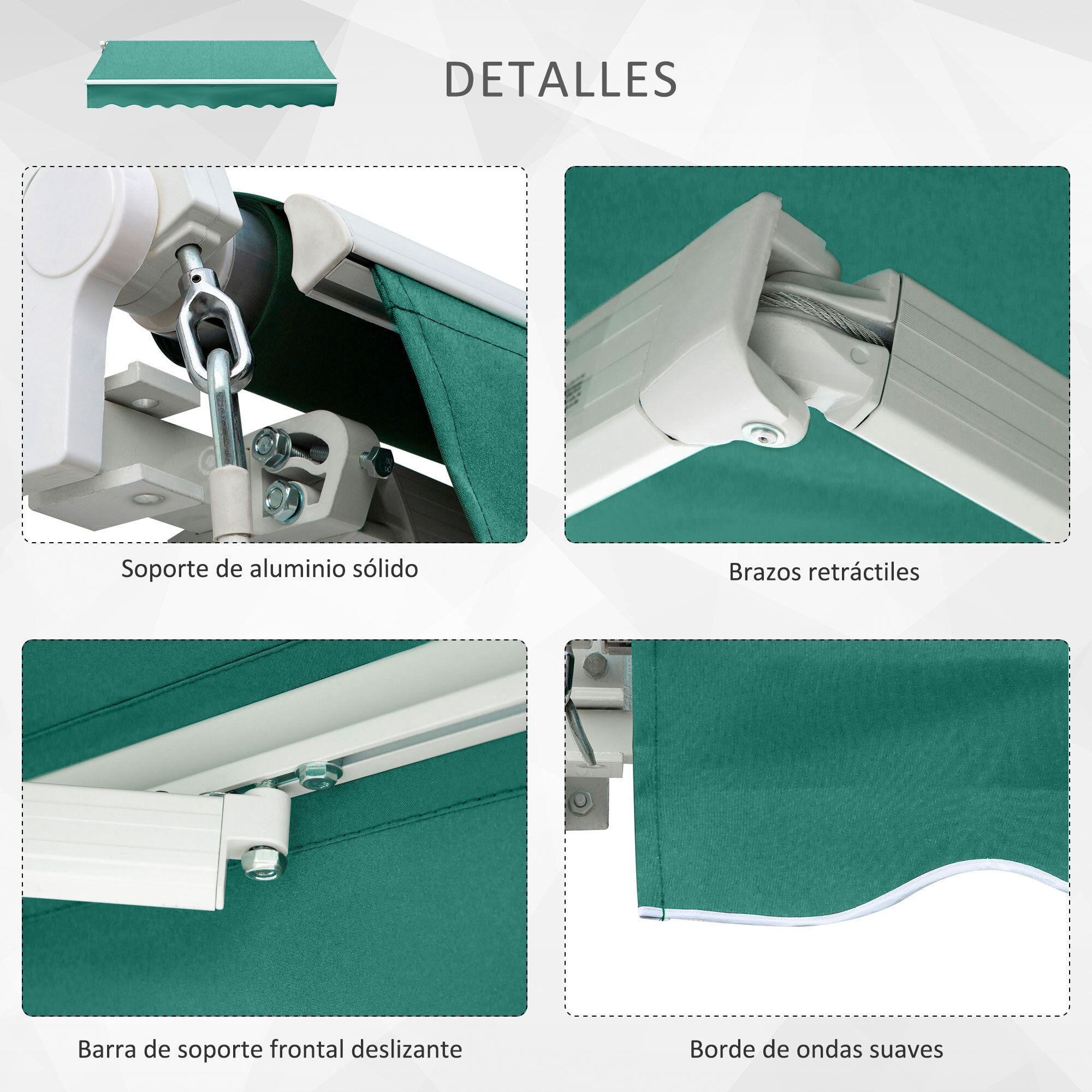 Toldo con Brazo de Aluminio Poliá©ster y Acero 4x2,5m Verde