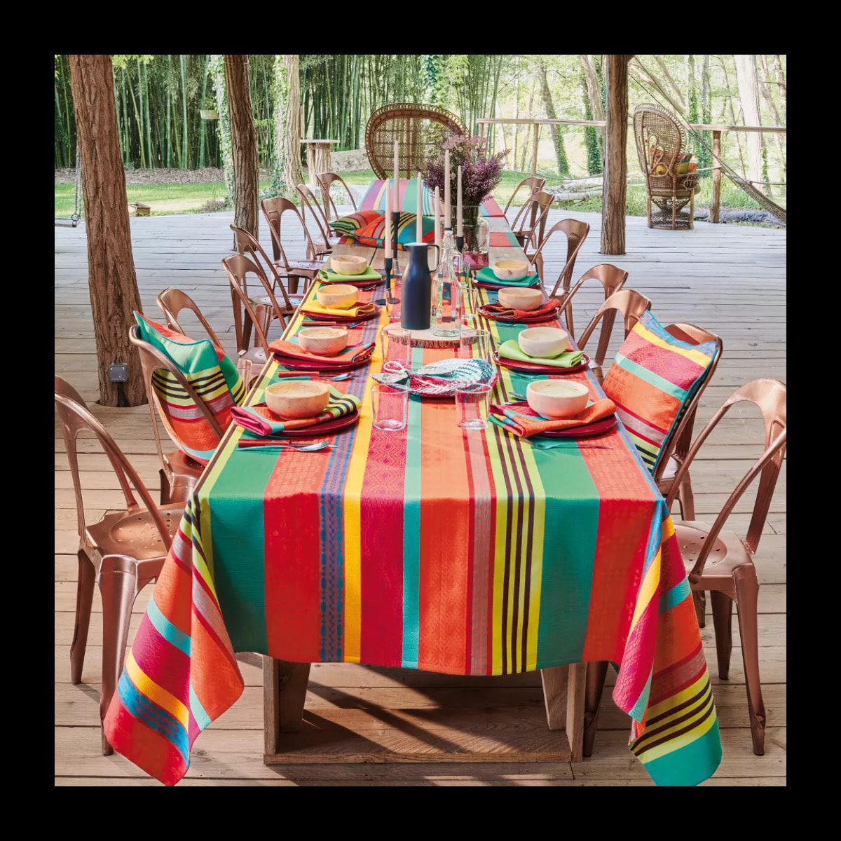 Nappe pur coton enduit motif jacquard multicolore Mille arizona pampa