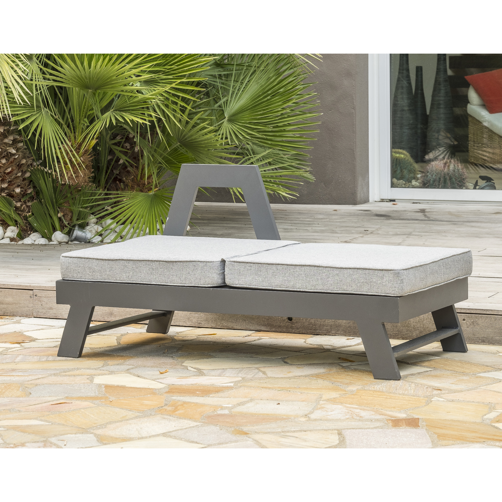 NEWYORK - Salon d'angle de jardin 6 places en aluminium gris anthracite