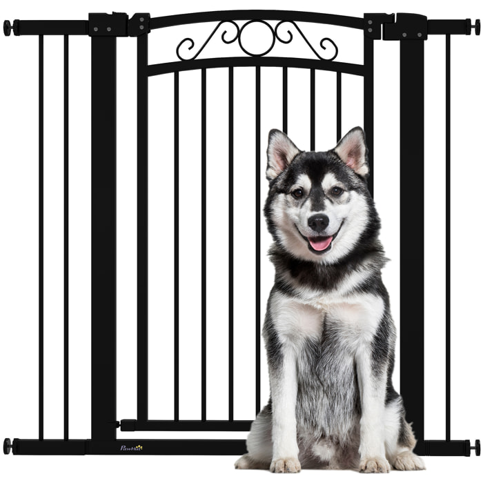 Barrera para Perros Puerta para Perros 76-104 cm Barrera de Seguridad para Mascotas con 2 Extensiones 7/14 cm y Doble Bloqueo para Escaleras y Puertas Negro