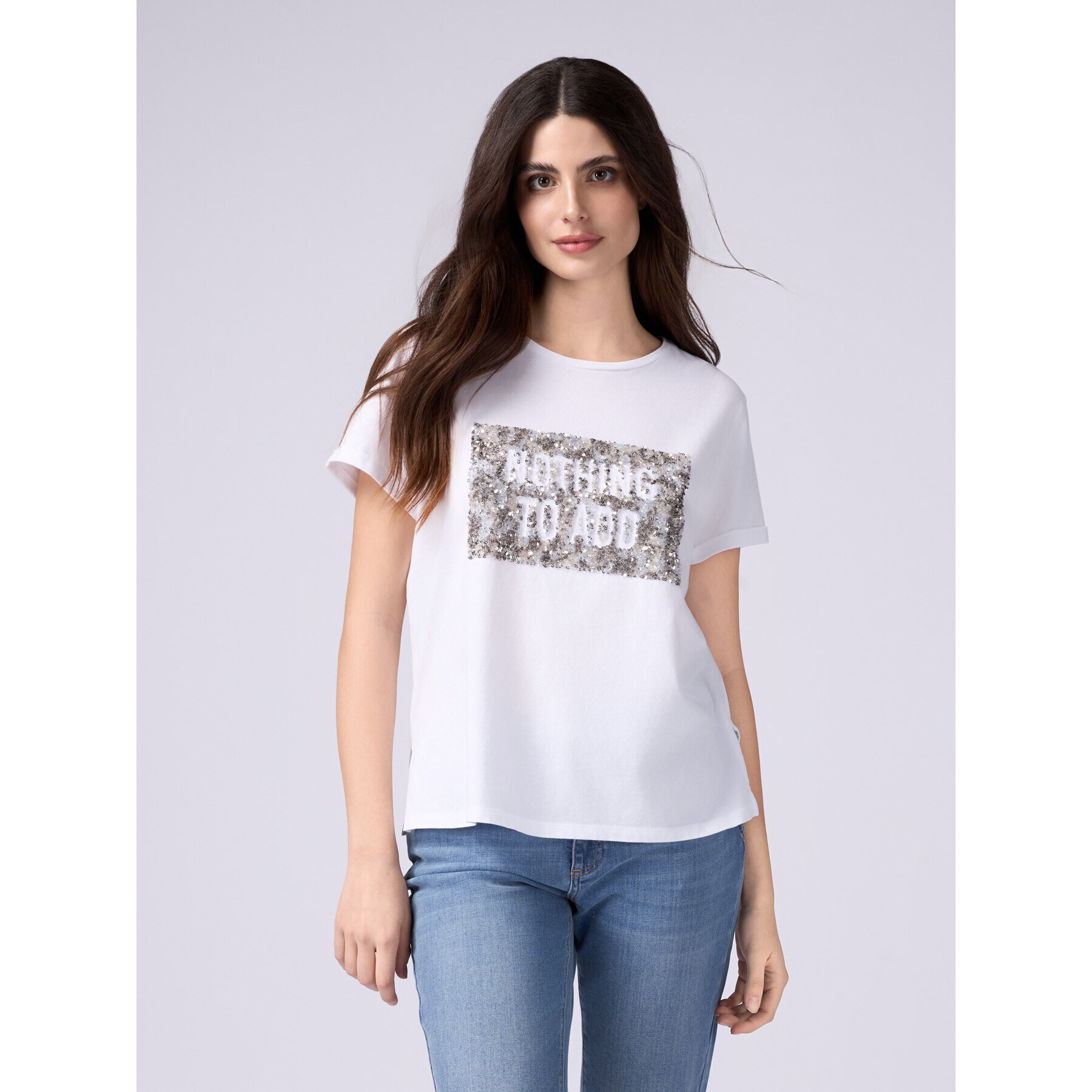 Oltre - T-shirt con ricamo in paillettes - Bianco