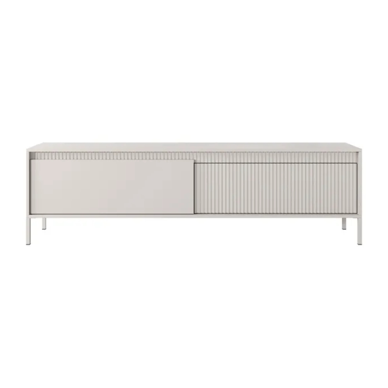 Mobile TV Moderno Con 2 Ante Push To Open Design Scanalato Elegante Minimal Base In Metallo Per Soggiorno Salotto 187.1 x 53.4 x 39.5 Cm Cashmere
