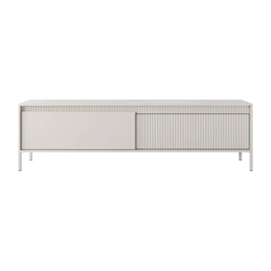 Mobile TV Moderno Con 2 Ante Push To Open Design Scanalato Elegante Minimal Base In Metallo Per Soggiorno Salotto 187.1 x 53.4 x 39.5 Cm Cashmere