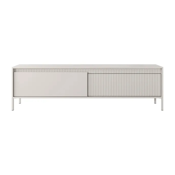 Mobile TV Moderno Con 2 Ante Push To Open Design Scanalato Elegante Minimal Base In Metallo Per Soggiorno Salotto 187.1 x 53.4 x 39.5 Cm Cashmere