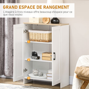 Buffet 2 portes 2 étagères bahut dim. 60 x 30 x 90 cm blanc effet bois clair