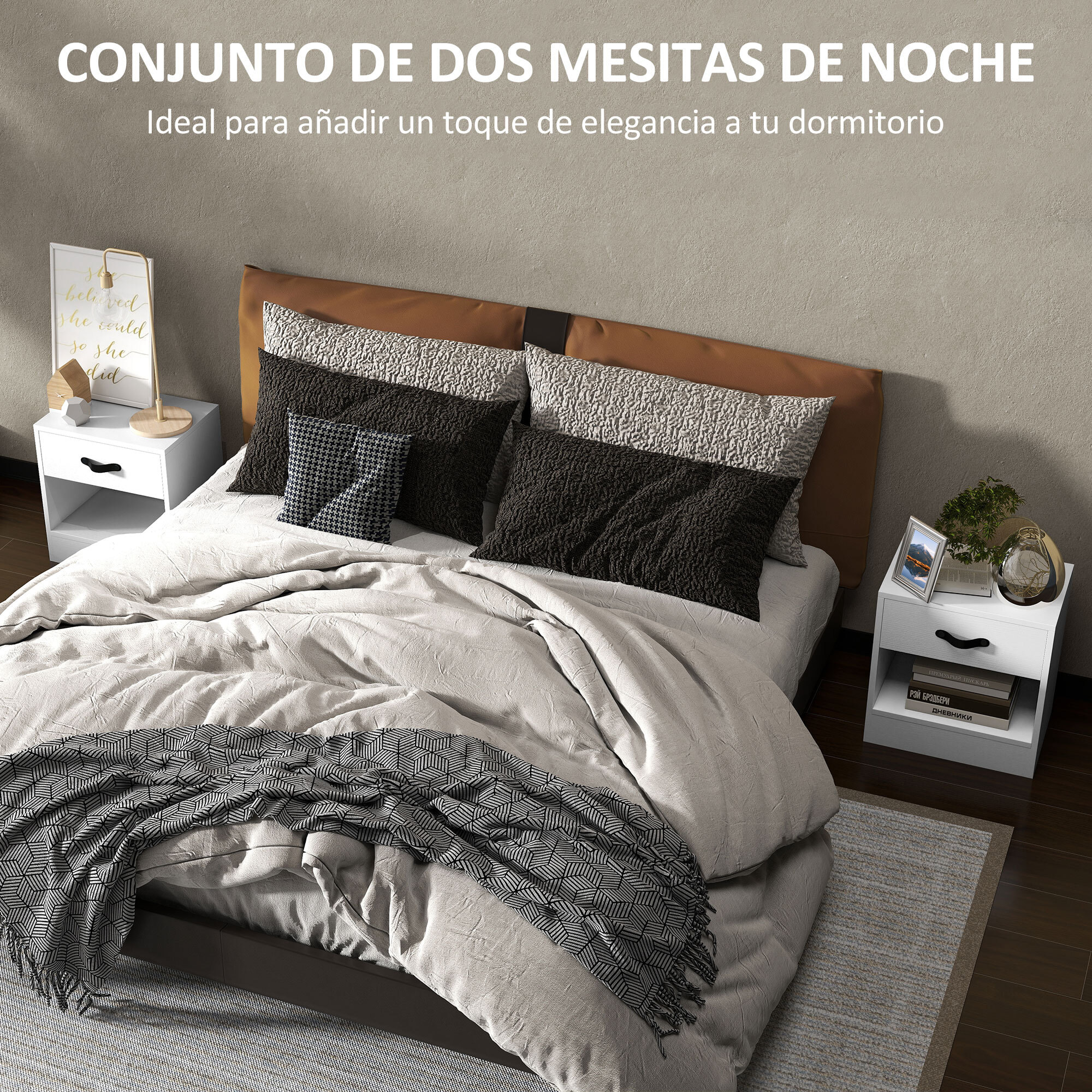 Pack de 2 Mesitas de Noche Mesillas de Noche Dormitorio Estrechas con Cajón y Compartimento Abierto para Salón 39x28x41 cm Blanco