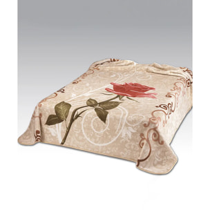 Coperta Plaid con Rosa disegno floreale Beige in morbido pile di poliestere