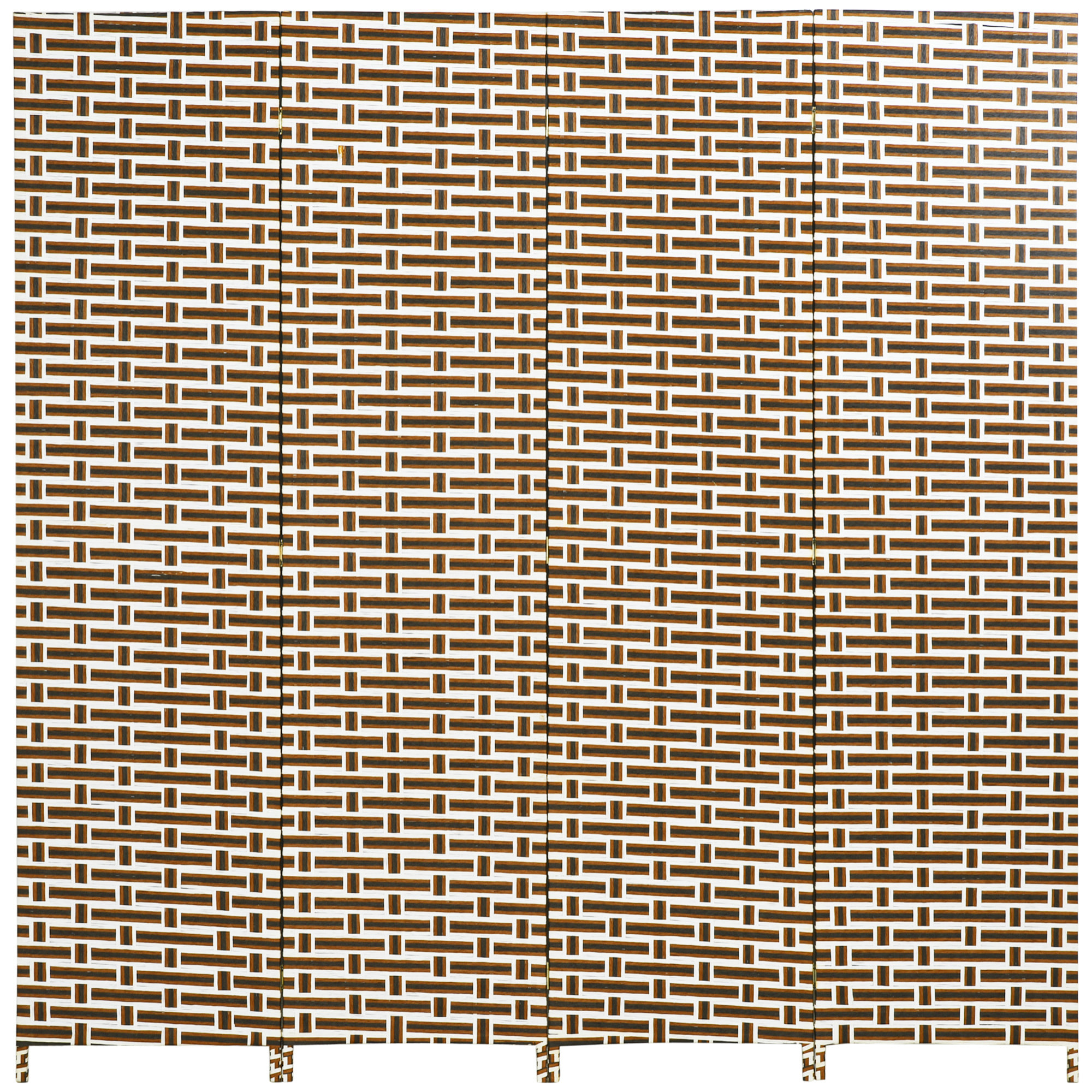 Divisor de Habitación de 4 Paneles Biombo Plegable 180x180 cm Separador de Ambientes Decoración Elegante para Dormitorio Salón Cocina Marrón Blanco