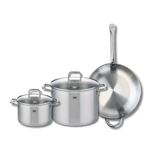 Ensemble de 1 Poêle de cuisson 32 cm et 2 faitouts 20 et 26 cm Elo Profi Citrin
