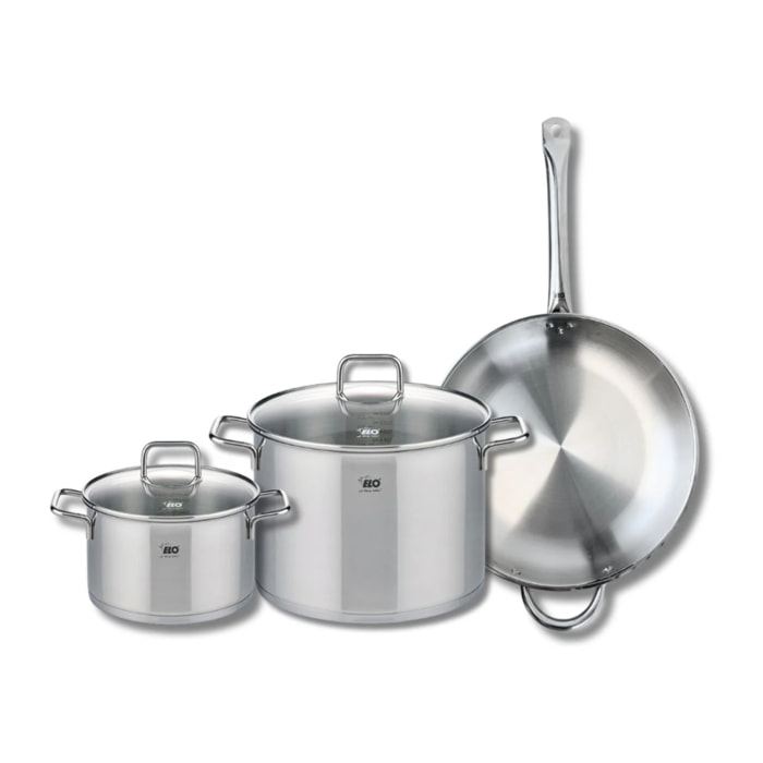 Ensemble de 1 Poêle de cuisson 32 cm et 2 faitouts 20 et 26 cm Elo Profi Citrin