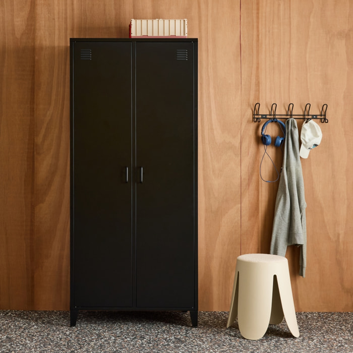 Armoire chambre dressing industriel métal 2 portes, 4 étagères, 1 penderie  SOHO