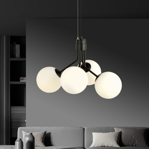 Lampada a sospensione NOVA in acciaio nero e vetro opale