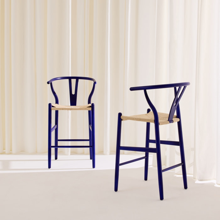Tabouret de bar vintage bois de hêtre et cordes (lot de 2) CECILE