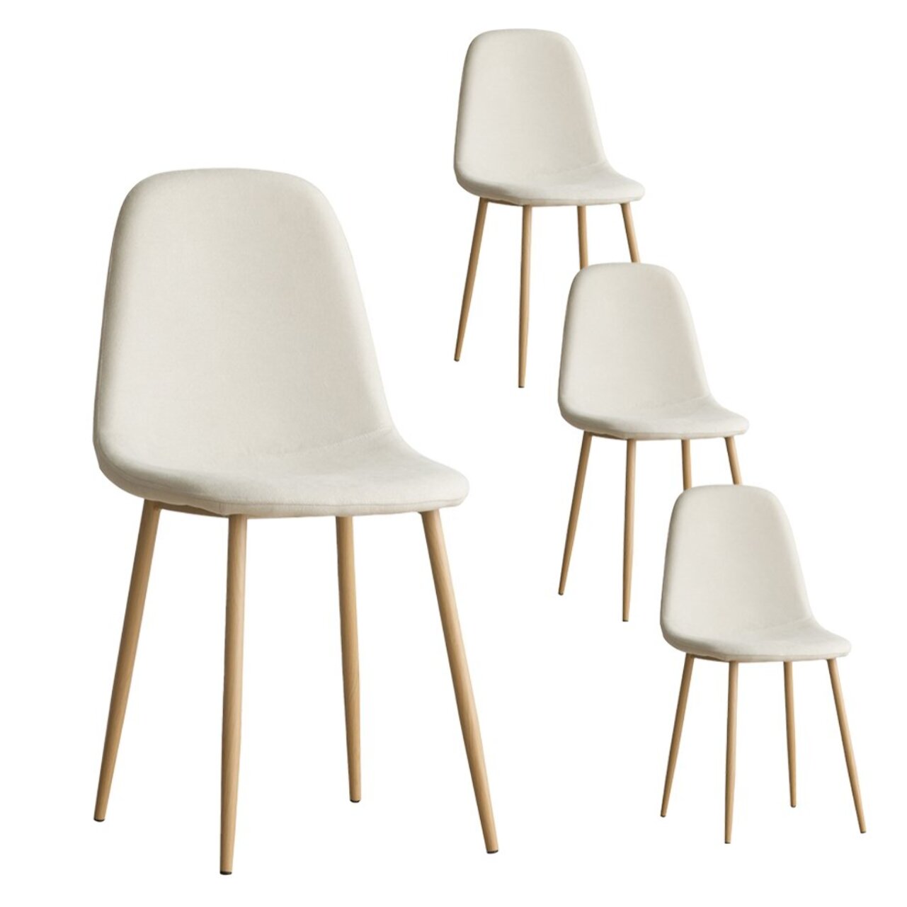 Pack de 4 chaises -tissu et bois-couleur beige 44 x 88 x 51 cm