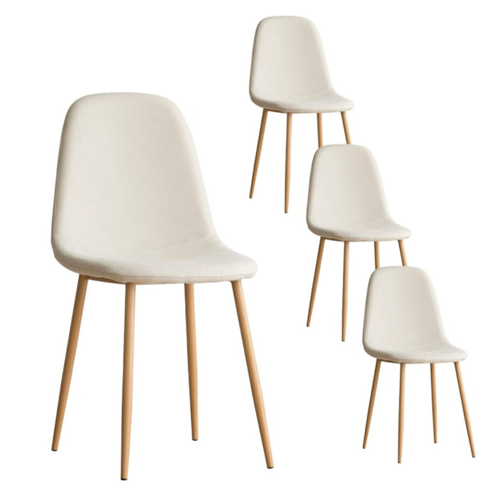 Pack de 4 chaises -tissu et bois-couleur beige 44 x 88 x 51 cm