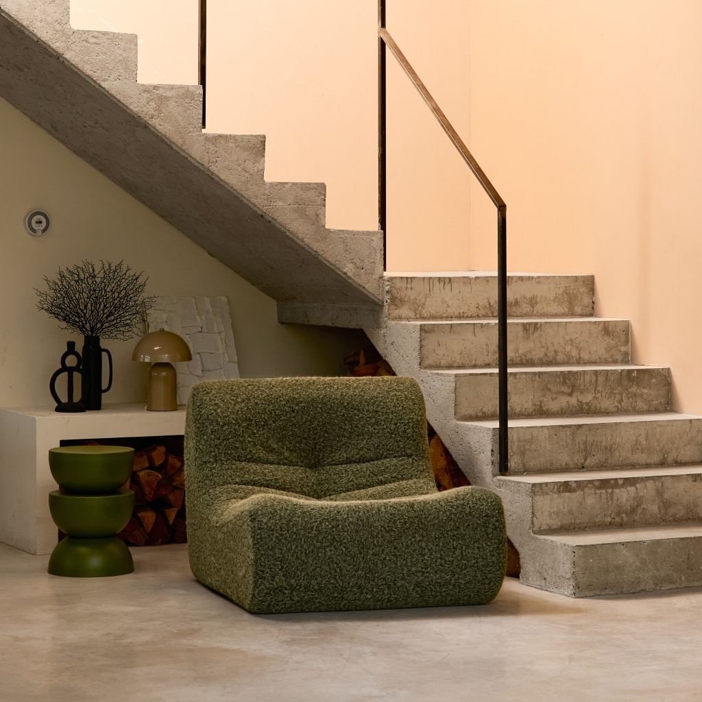 Chauffeuse tissu effet alpaca 1 place. kaki. style contemporain. L 91 x P 105 x H 72cm