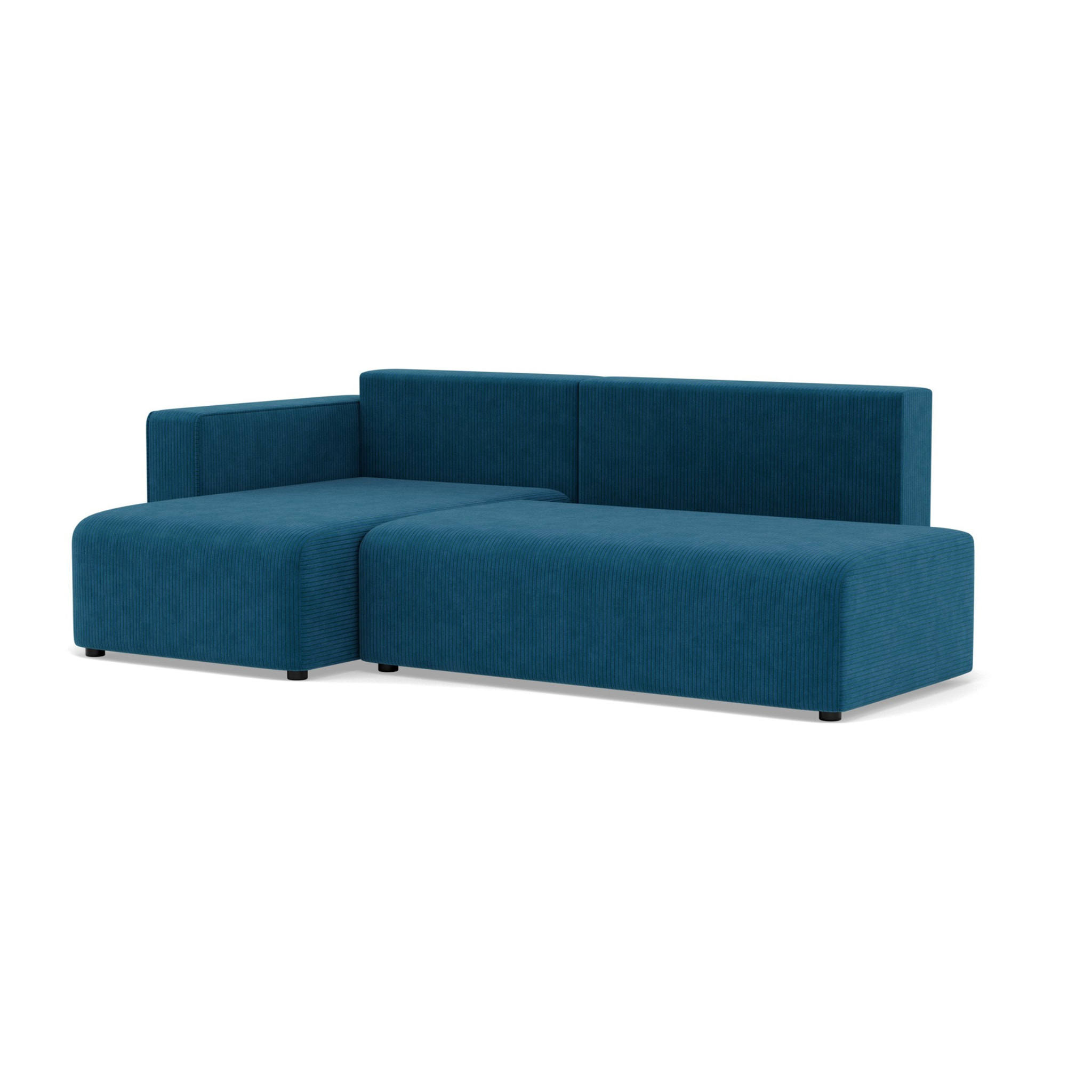 Topaze - canapé d'angle gauche 4 places convertible avec coffre sans accoudoir en velours côtelé - Bleu