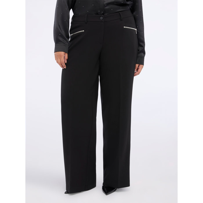 Fiorella Rubino - Pantaloni Wide Leg con zip decorative - Nero